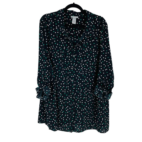 Catherines Tops - Catherines 2X 22/24w Roll Tab Sleeve Polka Dot Career Office Button Up Blouse
